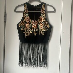 Fringe embroidered festival tank top